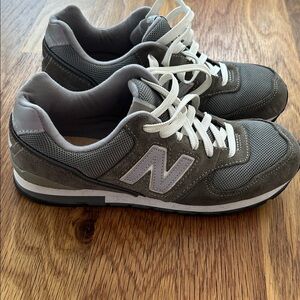 New Balance Grey and White Suede Mesh Sneakers
